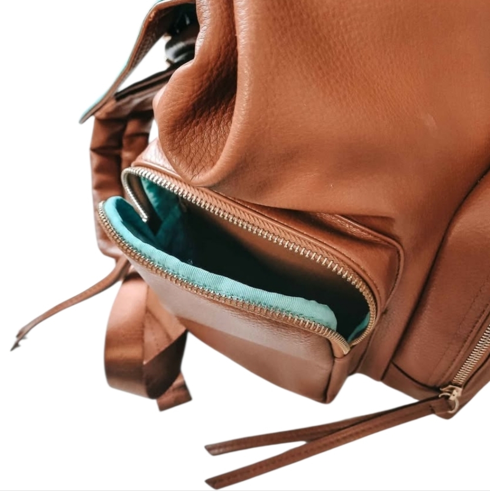 Large Capacity Faux Leather Baby Bag Diaper Bag Backpack Brown - Picture 4 of 9